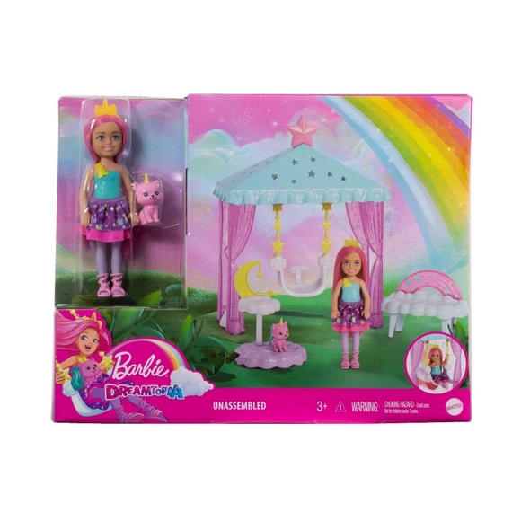 Barbie Dreamtopia Chelsea Doll Outfit Pet Kitten Gazebo Swing Playset Toys NEW - Picture 10 of 12